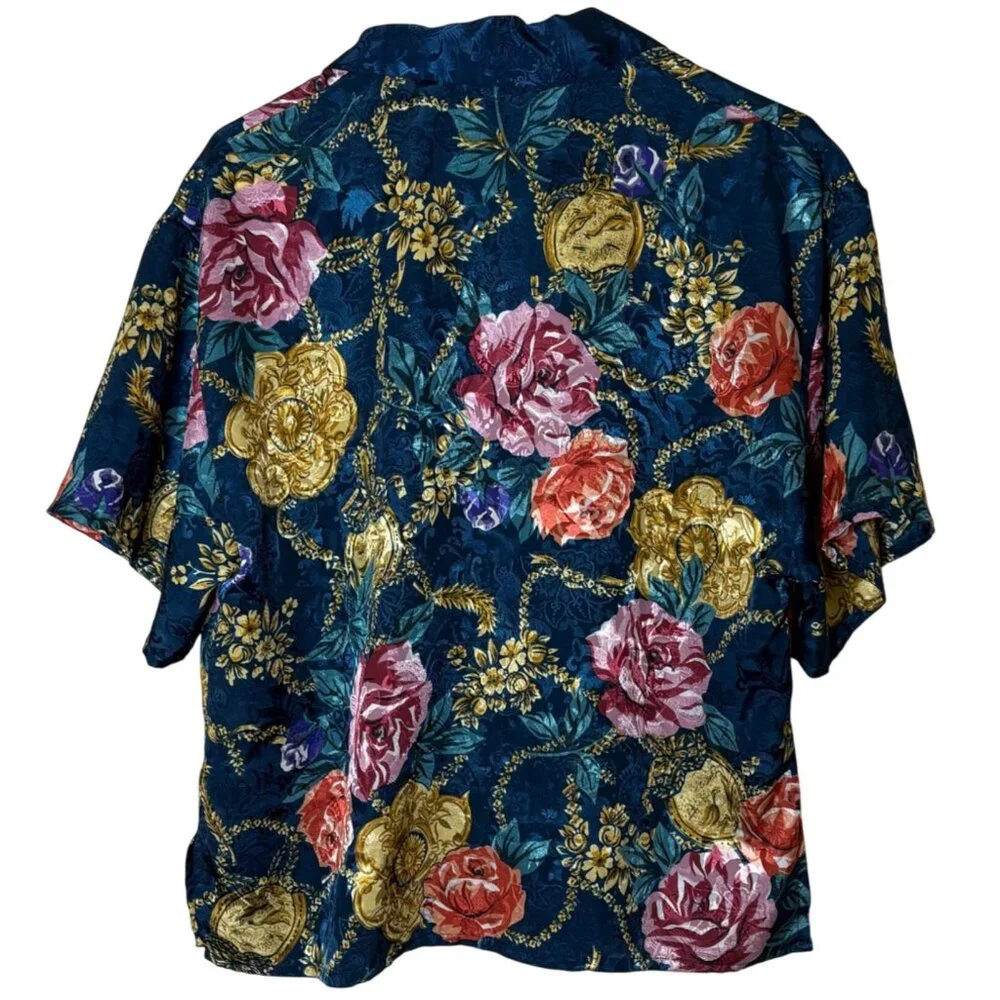 Victoria’s Secret Gold Label Vintage 90s Floral Paisley Sleep Shirt S Collared - Picture 2 of 9